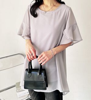 GeeRA（ジーラ）の「【接触冷感】異素材シフォンレイヤードチュニック（チュニック）」｜ライトグレー