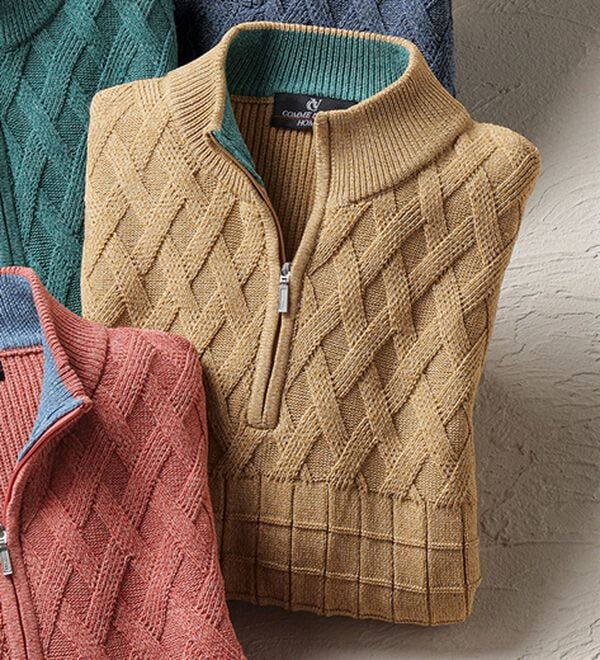 「＜コムルヴァン・オム＞気軽におしゃれ杢調ハーフジップセーター（メンズニット・セーター）」｜マスタード