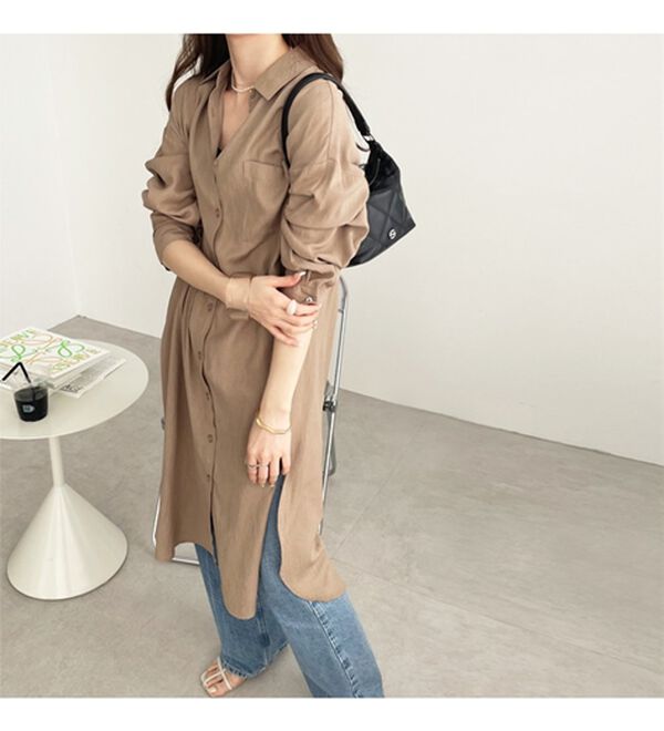 GeeRA（ジーラ）の「スリット入りロングシャツワンピース（シャツワンピース）」｜詳細画像