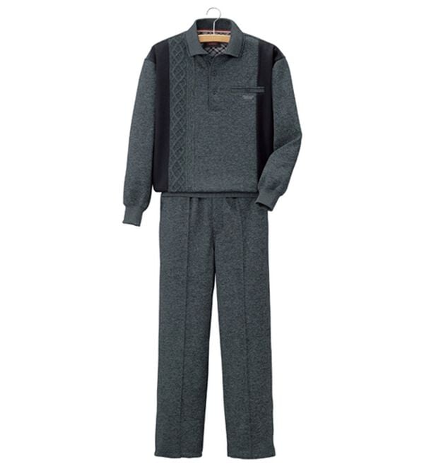 「上品さにこだわる紳士のポロ衿ホームスーツ（メンズルームウェア）」｜杢グレー