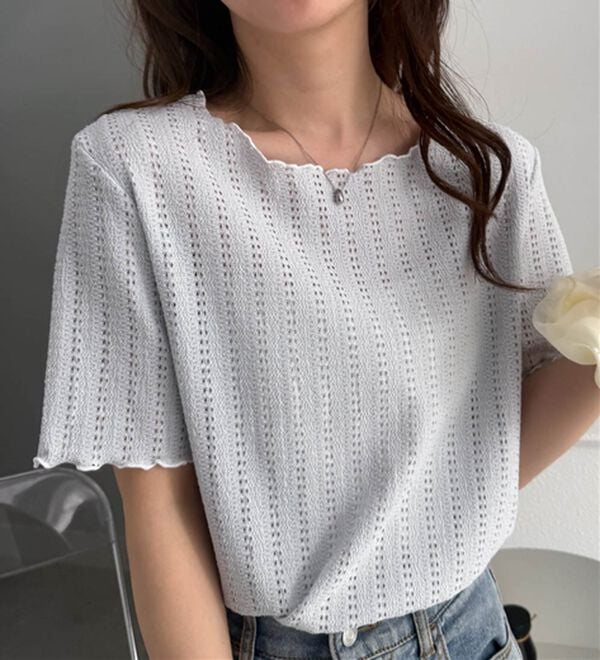 RANAN（ラナン）の「インせず着られる！透かし柄メロー配色Ｔシャツ（カットソー）」｜詳細画像