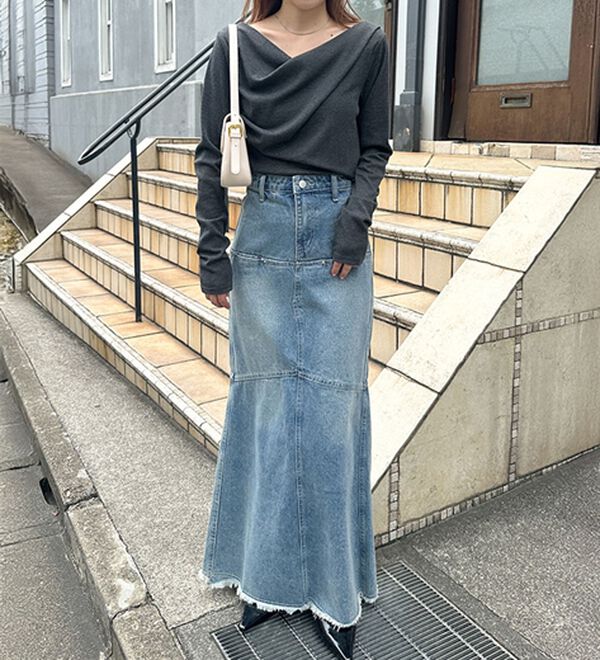 RANAN（ラナン）の「【春色追加】上品ドレープリブロングＴシャツ（カットソー）」｜詳細画像