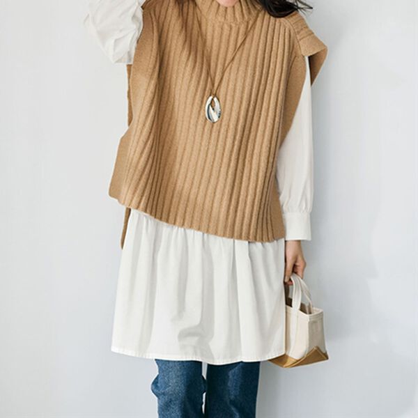 BELLUNA（ベルーナ）の「ワイドリブハイネックデザインニットベスト（ベスト）」｜詳細画像