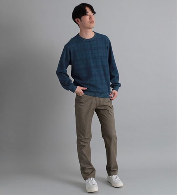 「＜コムルヴァン・オム＞チェック柄ふくれジャカードトレーナー（メンズトレーナー）」｜詳細画像