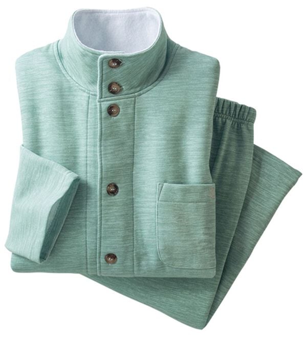 「やっと出会えた！綿１００％裏起毛パジャマ（メンズルームウェア）」｜杢グリーン