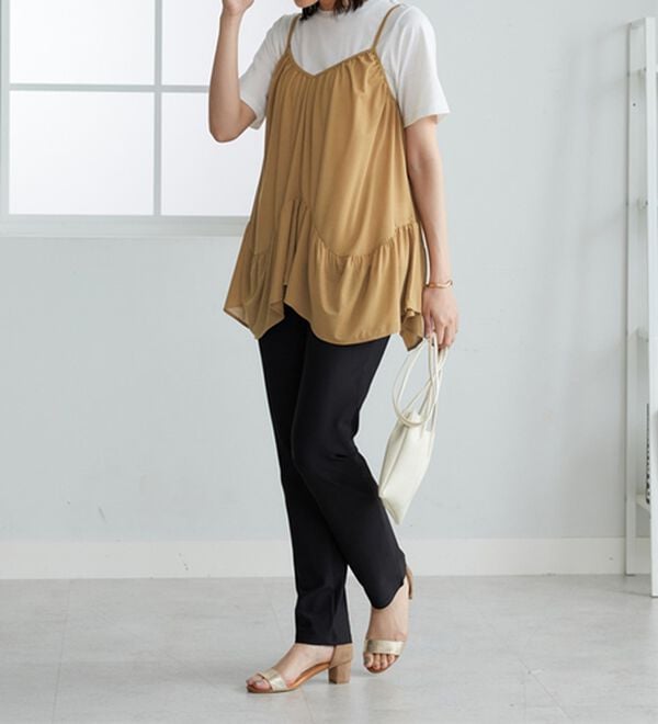 BELLUNA（ベルーナ）の「【2点セット】変形ギャザーデザインキャミアンサンブル（アンサンブル）」｜詳細画像