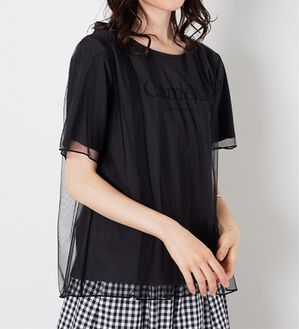 BELLUNA（ベルーナ）の「チュール重ねロゴプリントプルオーバー（カットソー）」｜チャコール系