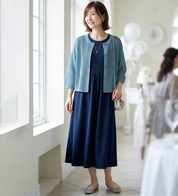 ルフラン（ルフラン）の「爽やか！メッシュニット＆ロングワンピース（アンサンブル）」｜詳細画像