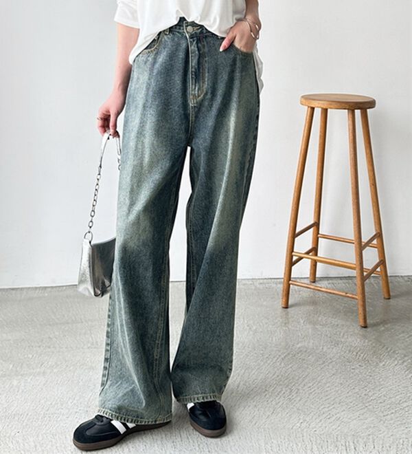 GeeRA（ジーラ）の「美脚見え！２ボタンウエストワイドデニムパンツ（フルレングスパンツ）」｜詳細画像