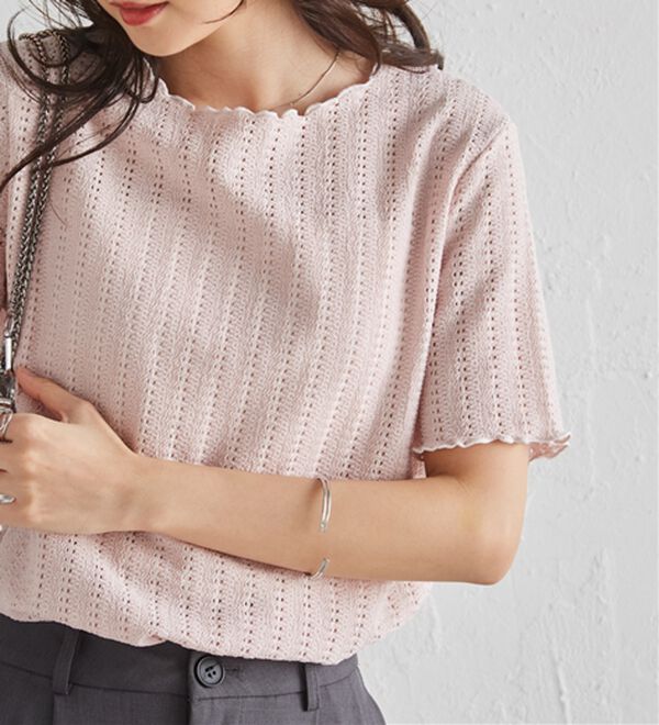 RANAN（ラナン）の「透かし柄メロー配色Ｔシャツ（カットソー）」｜詳細画像