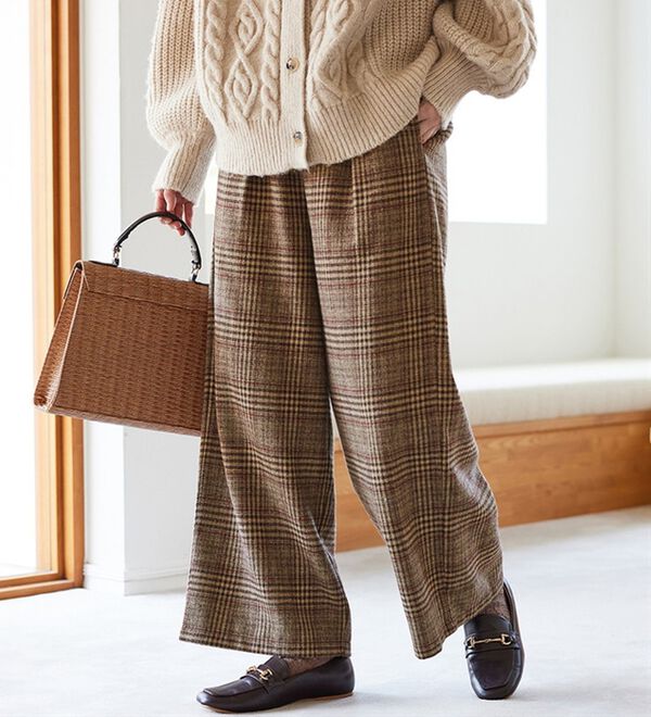 Viola e Viola（ヴィオラ エ ヴィオラ）の「ゆるストレートチェックパンツ（ワイドパンツ・ガウチョ）」｜詳細画像