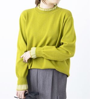 BELLUNA（ベルーナ）の「衿＆袖シアーニット使いプルオーバー（ニット・セーター）」｜ライム