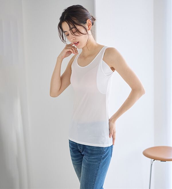 LAVIENNE（ラヴィエンヌ）の「【暑がりさん必見！】瞬間ひんやり冷感！タンクトップインナー＜さらりラボ＞（肌着・インナーウェア）」｜詳細画像