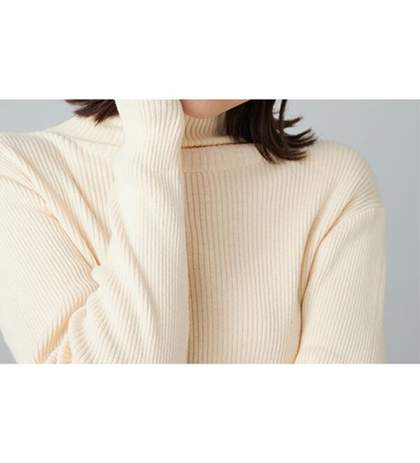 BELLUNA（ベルーナ）の「＜＆ｃｏｃｏｃｈｉ＞ハピネスコットン100％&times;吸湿発熱リブタートルニット（ニット・セーター）」｜詳細画像