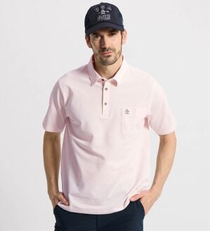 「＜マンシングウェア＞シアサッカーストライプ台襟付き半袖ポロシャツ（メンズポロシャツ）」｜ピンク