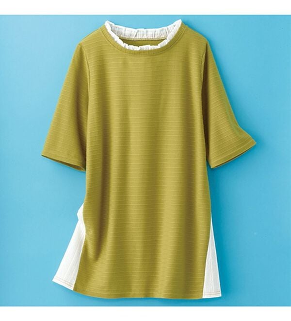 BELLUNA（ベルーナ）の「ひんやり冷感！タックジャカード素材重ね着風プルオーバー（カットソー）」｜詳細画像