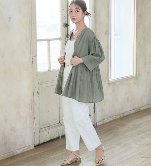 A HAPPY MARILYN（アハッピーマリリン）の「【Ｌ～６Ｌ】【風通るプレミアム】綿・楊柳七分袖ティアードブラウス（ブラウス）」｜詳細画像