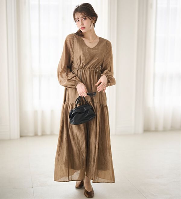 RANAN（ラナン）の「シアーチェックドロストギャザーティアードワンピ（その他ワンピース）」｜詳細画像