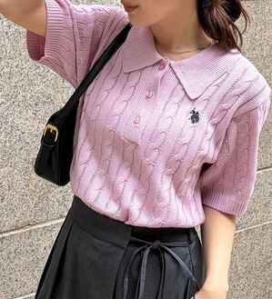 RANAN（ラナン）の「＜U.S.POLO ASSN.＞半袖ケーブルポロニット（シャツ）」｜ピンク