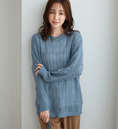 BELLUNA（ベルーナ）の「幾何柄透かし編ニットチュニック（チュニック）」