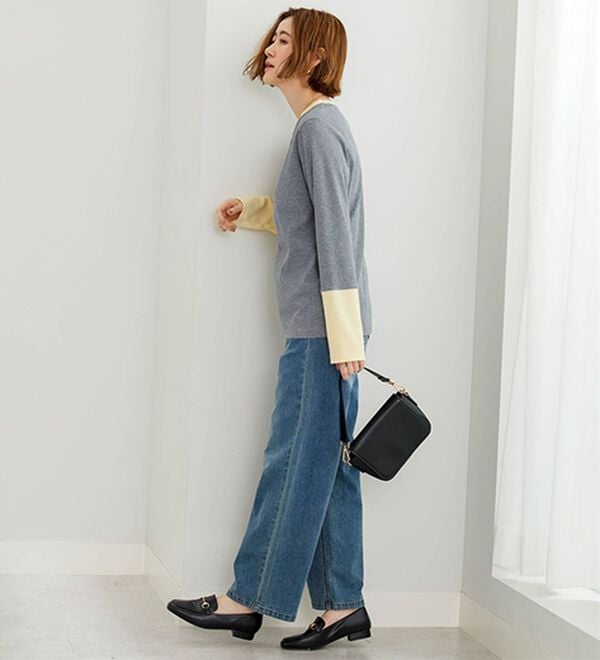 BELLUNA（ベルーナ）の「配色リブ素材クルーネックプルオーバー（カットソー）」｜詳細画像