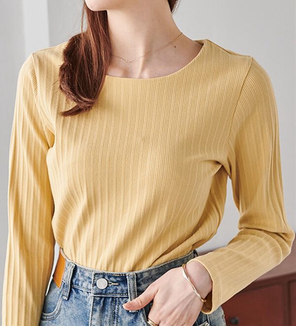 RANAN（ラナン）の「バックパール調釦リブカットソープルオーバー（カットソー）」｜ライトイエロー