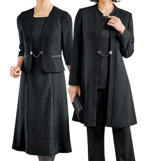BELLUNA（ベルーナ）の「【４点セット】オールシーズン対応！洗えるストレッチ素材ロングジャケット４点セット（ドレスレット付）（ブラックフォーマル（喪服・礼服））」｜黒