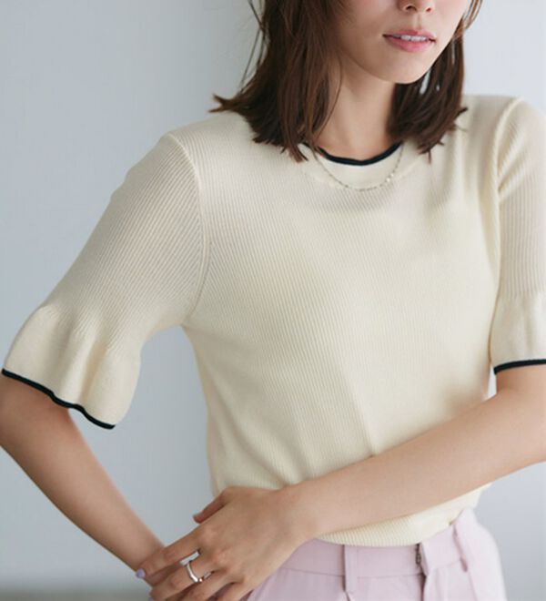 Pierrot（ピエロ）の「【接触冷感】配色デザインフレアニット（ニット・セーター）」｜詳細画像