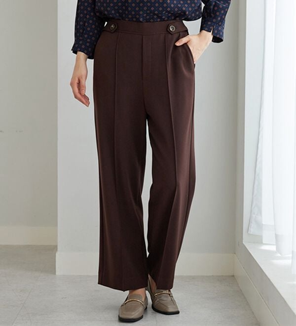 BELLUNA（ベルーナ）の「サマ見え（Ｗ）ストレッチ素材タブ使いワイドパンツ（ワイドパンツ・ガウチョ）」｜詳細画像