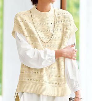 BELLUNA（ベルーナ）の「透かし編ハイネックゆったりニットベスト（ベスト）」｜詳細画像