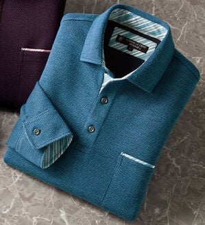 「＜コムルヴァン・オム＞ふっくら綿混素材の両面起毛ポロ（メンズポロシャツ）」｜ブルー