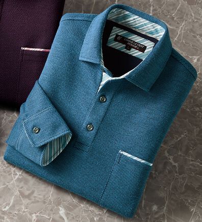 「＜コムルヴァン・オム＞ふっくら綿混素材の両面起毛ポロ（メンズポロシャツ）」