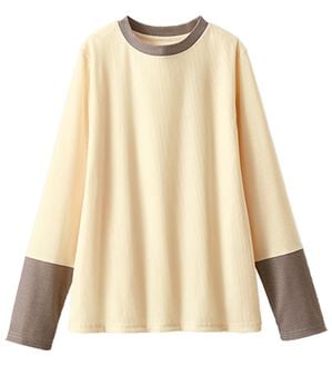 BELLUNA（ベルーナ）の「配色リブ素材クルーネックプルオーバー（カットソー）」｜アイボリー&times;モカ