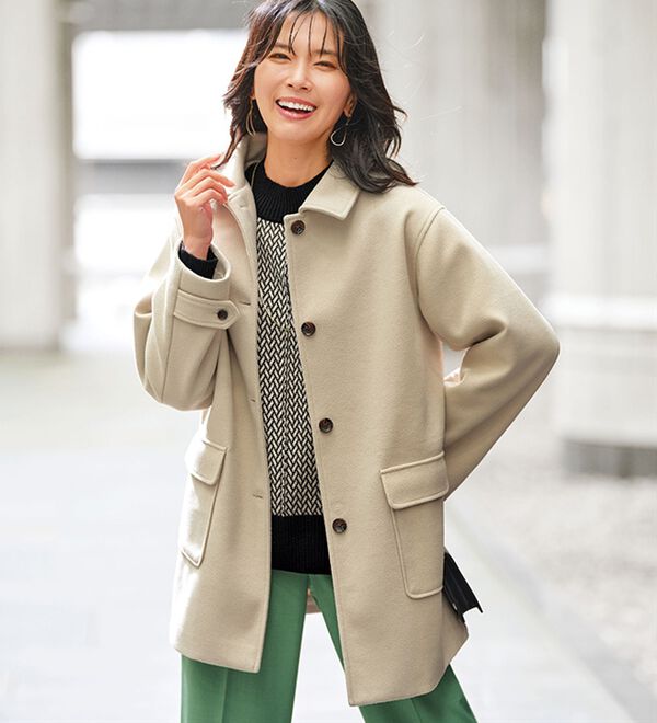 BELLUNA（ベルーナ）の「ウール調ステンカラーコート（ハーフコート）」｜詳細画像