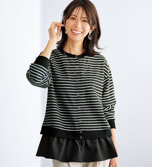 BELLUNA（ベルーナ）の「裏起毛素材ドッキングカーディガン（その他カーディガン）」｜詳細画像