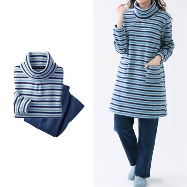 LAVIENNE（ラヴィエンヌ）の「ソフトでかるぽかフリースパジャマ　ワンピース（パジャマ・ルームウェア）」｜ネイビーボーダー