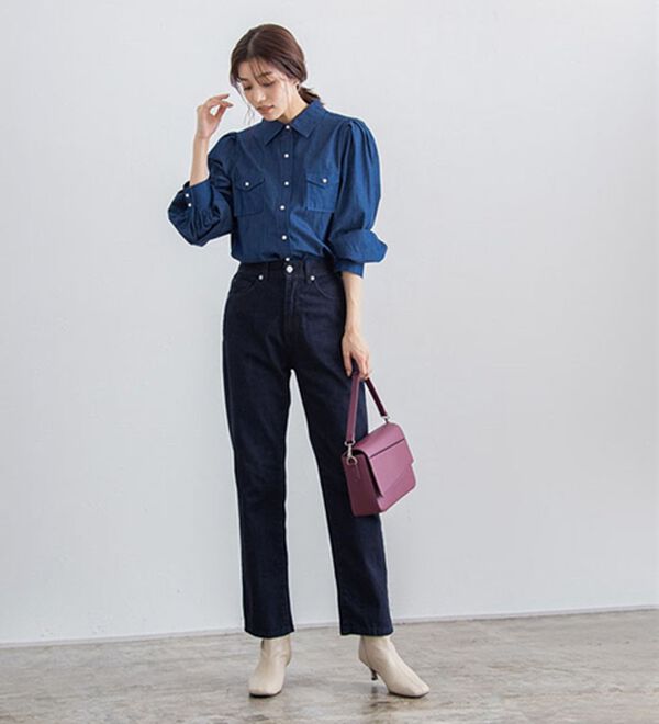 Pierrot（ピエロ）の「【選べる丈】ハイウエストストレートデニム（フルレングスパンツ）」｜詳細画像