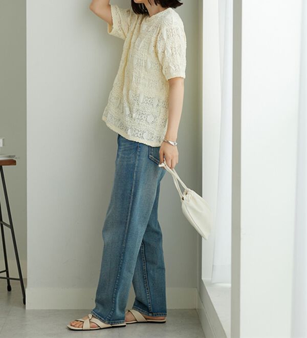 BELLUNA（ベルーナ）の「ストレッチレース調ハイネックプルオーバー（カットソー）」｜詳細画像