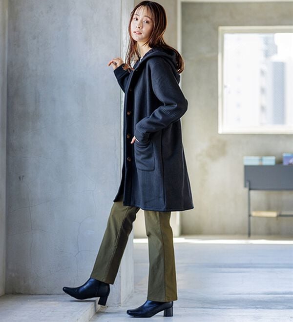 BELLUNA（ベルーナ）の「ボーダージャカード裏ボアカーディガン（ロングコート）」｜詳細画像