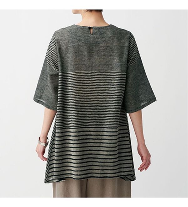 BELLUNA（ベルーナ）の「綿麻素材ストライプ切替チュニック（チュニック）」｜詳細画像