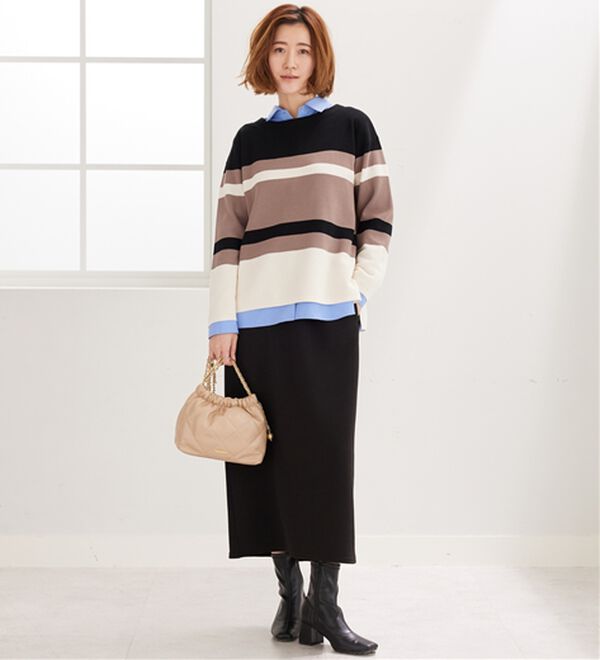 BELLUNA（ベルーナ）の「【暮らし快適ニット】ミラノリブ配色ボーダーニットプルオーバー（ニット・セーター）」｜詳細画像