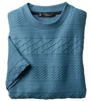 「＜コムルヴァン・オム＞５０代からの涼感ジャカードＴシャツ（メンズＴシャツ）」｜ブルー