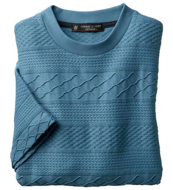 「＜コムルヴァン・オム＞５０代からの涼感ジャカードＴシャツ（メンズＴシャツ）」｜ブルー