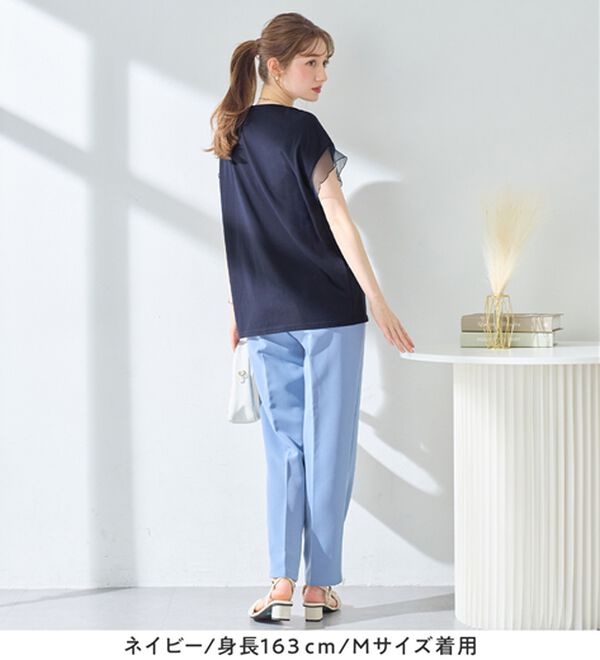 alotta（アロッタ）の「１枚でこなれ感！袖チュールデザイン綿混Ｔシャツ（Tシャツ）」｜詳細画像