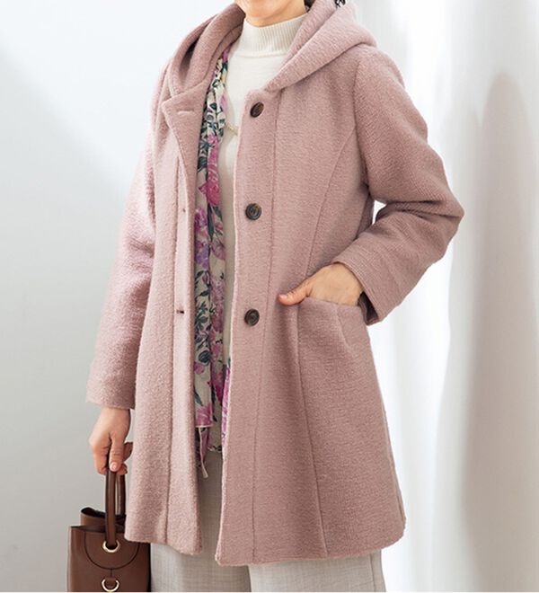 ルフラン（ルフラン）の「ブークレ素材フードデザインコート（ロングコート）」｜詳細画像