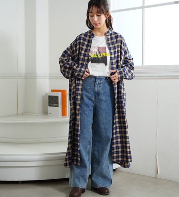 A HAPPY MARILYN（アハッピーマリリン）の「【大きいサイズ】【ＬＬ～８Ｌ】フランネル細魅せチェックシャツワンピース（シャツワンピース）」｜詳細画像