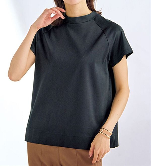 BELLUNA（ベルーナ）の「＜日本製＞クールコットン１００％モックネックＴシャツ（Tシャツ）」｜ブラック