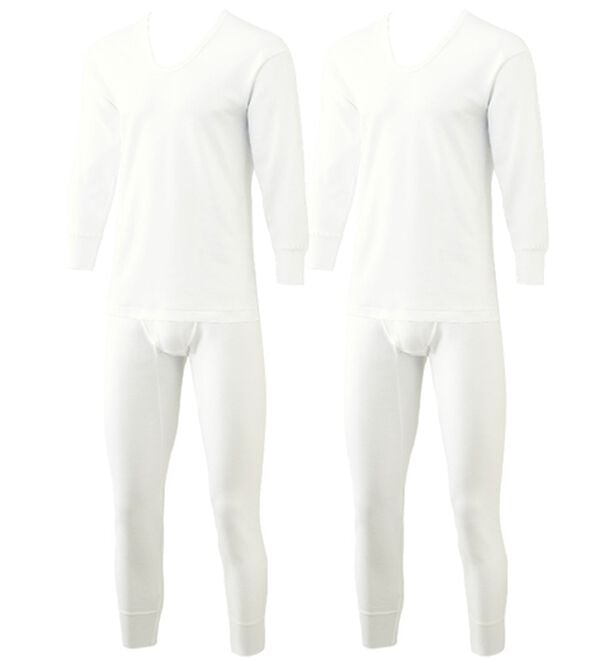 「素肌の匠（Ｒ）プレミアム綿１００％ふっくらインナー上下組（メンズ肌着・インナーウェア）」｜ホワイトU首上下組