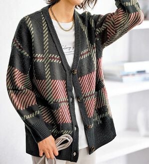 ビッグチェック柄ニットカーディガン - ベルーナ【公式】