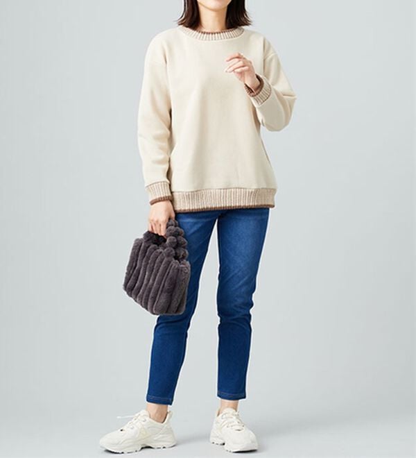 BELLUNA（ベルーナ）の「裏起毛素材ニット切替プルオーバー（カットソー）」｜詳細画像